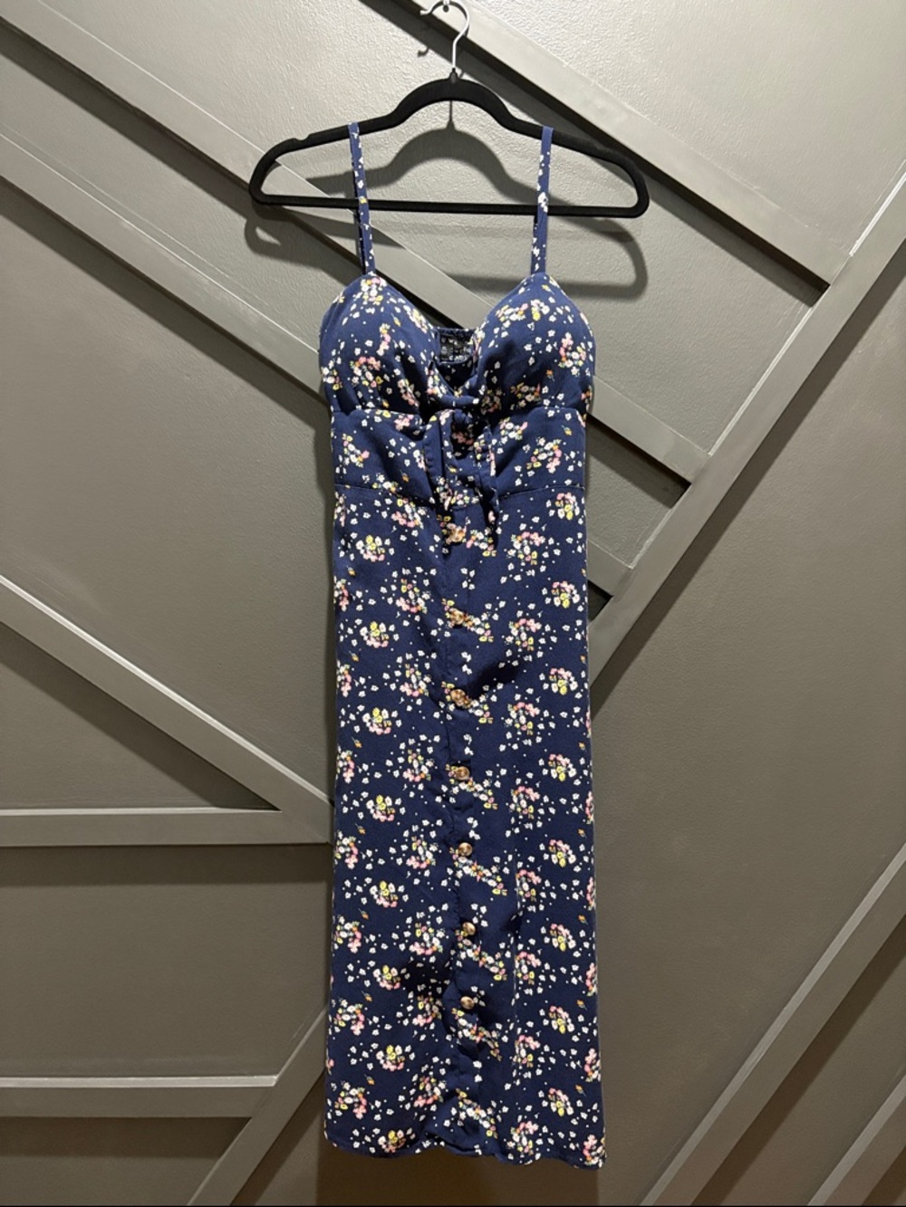 As U Wish Navy Floral Button-Front Dress